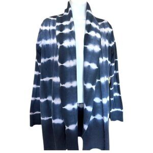 Chelsea & Theodore Long Navy/White Striped Tie Dye Cardigan Sz M #05